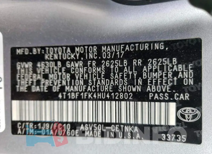 4T1BF1FK4HU412802 Photo# 10