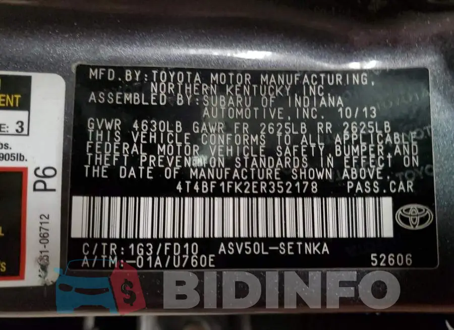4T4BF1FK2ER352178 Photo# 13