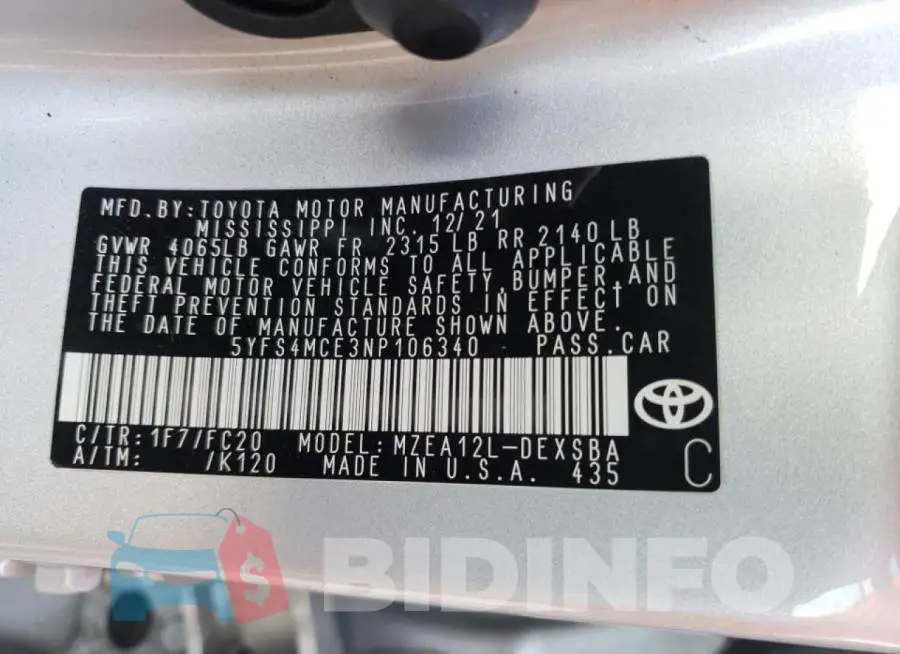 5YFS4MCE3NP106340 Photo# 13