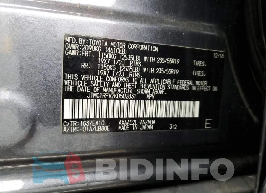 JTMC1RFV2KD502831 Photo# 13