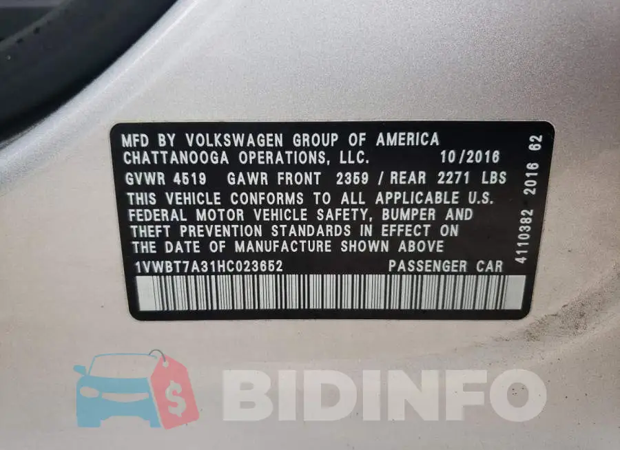 1VWBT7A31HC023652 Photo# 12