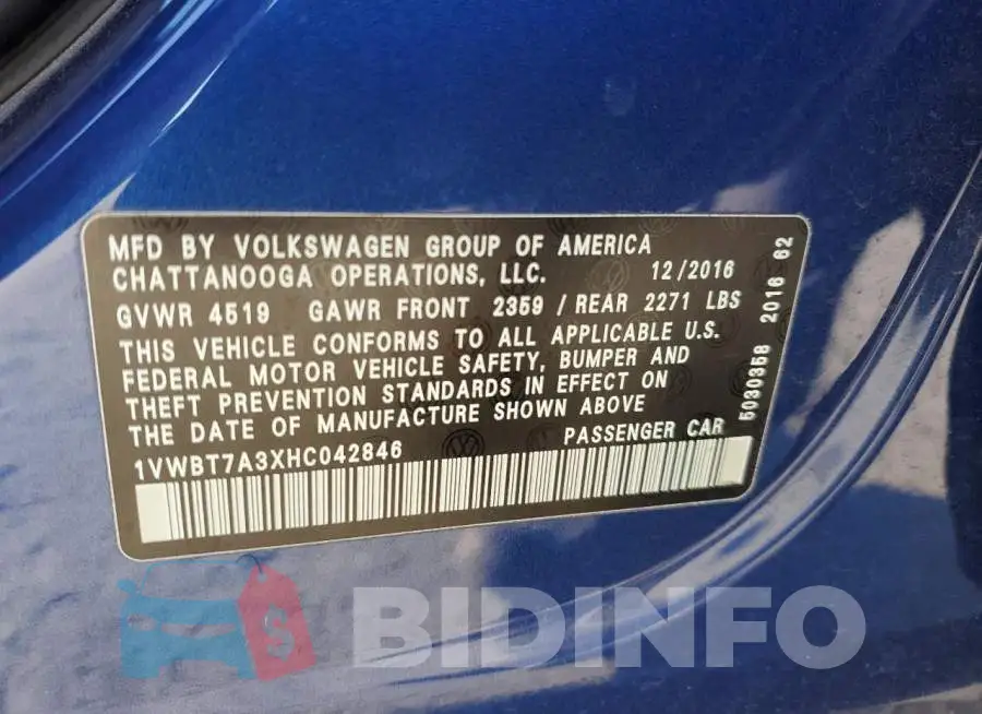 1VWBT7A3XHC042846 Photo# 12