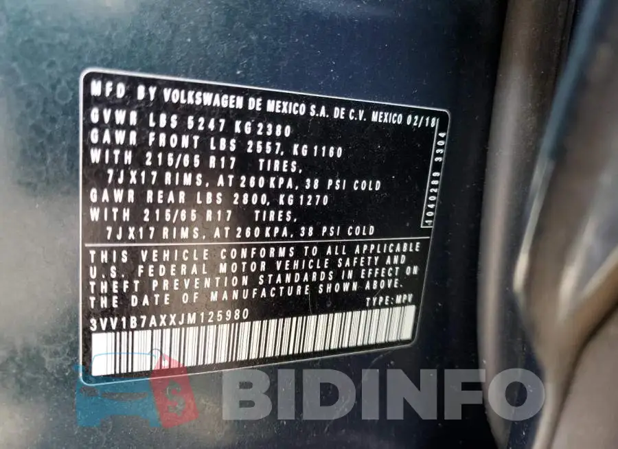 3VV1B7AXXJM125980 Photo# 10