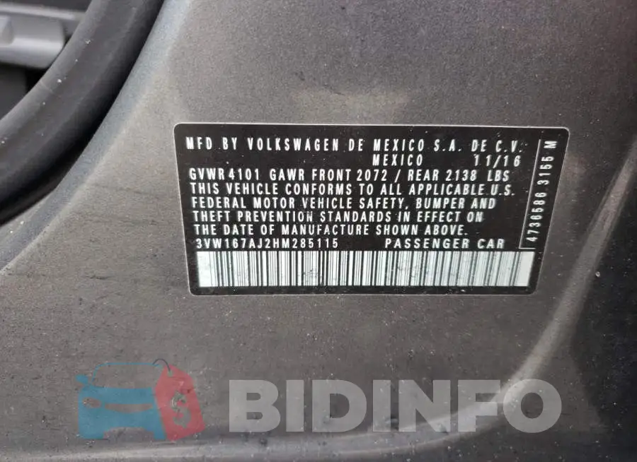 3VW167AJ2HM285115 Photo# 10