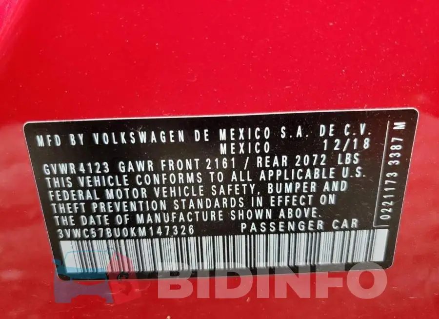 3VWC57BU0KM147326 Photo# 12
