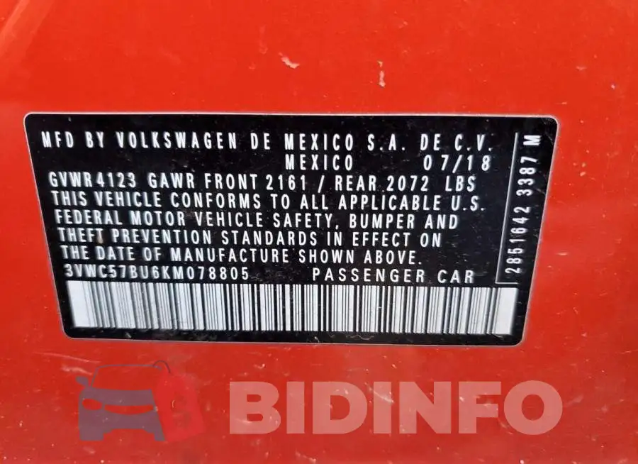 3VWC57BU6KM078805 Photo# 12
