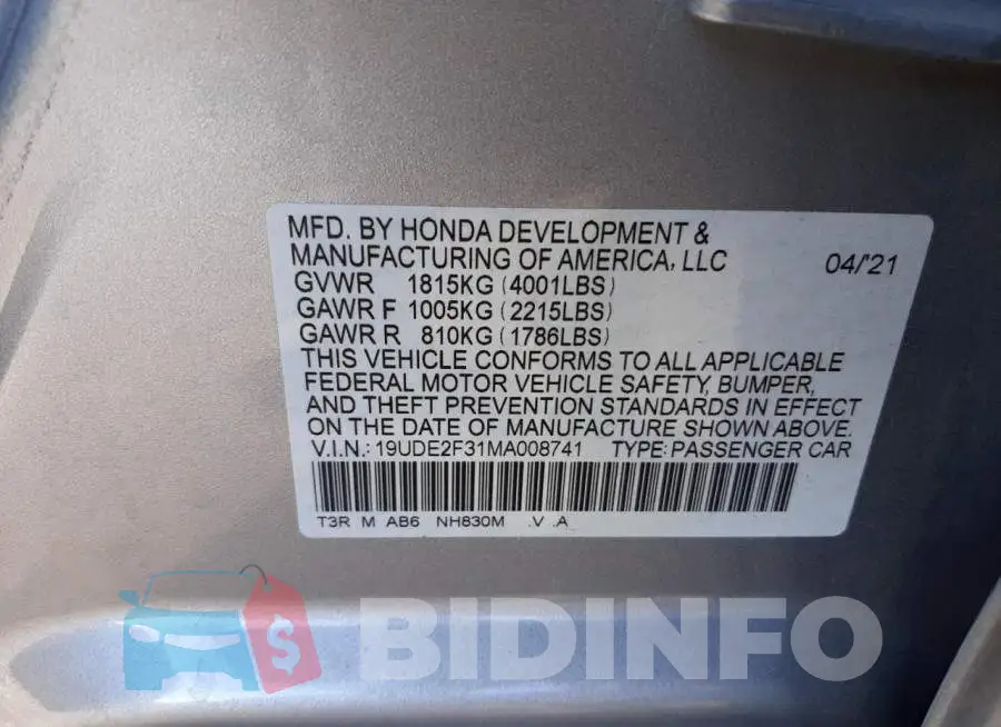 19UDE2F31MA008741 Photo# 12