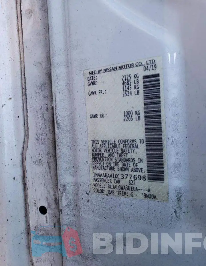 1N4AA6AV1KC377698 Photo# 13