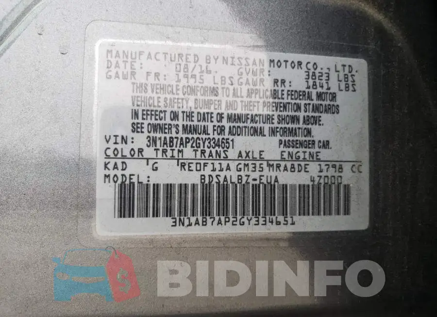 3N1AB7AP2GY334651 Photo# 13