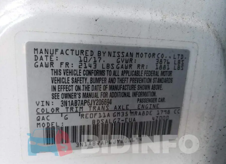 3N1AB7AP6JY206694 Photo# 12