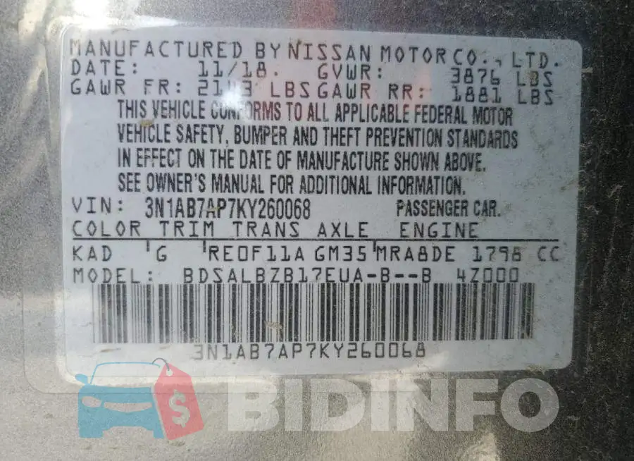 3N1AB7AP7KY260068 Photo# 12