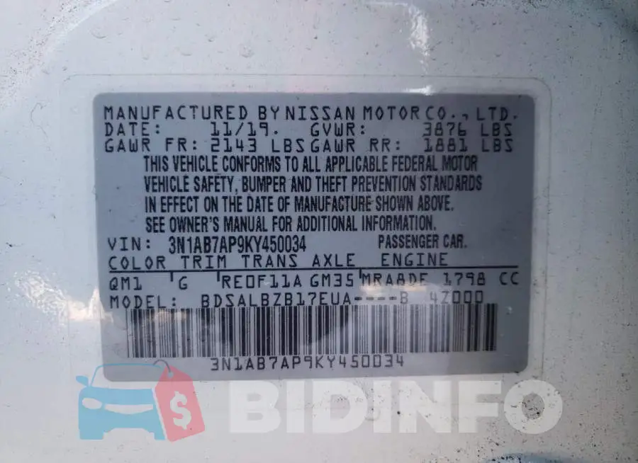 3N1AB7AP9KY450034 Photo# 13