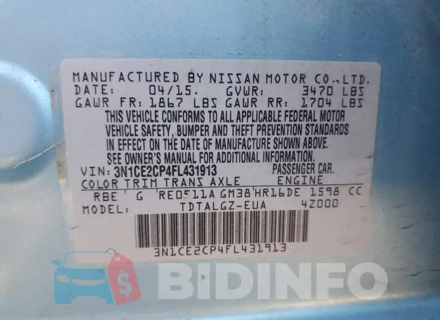 3N1CE2CP4FL431913 Photo# 10
