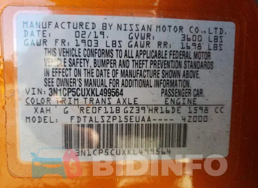 3N1CP5CUXKL499564 Photo# 13