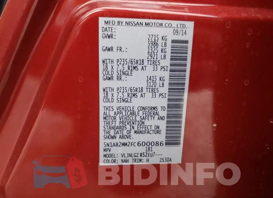 5N1AR2MM2FC600086 Photo# 13