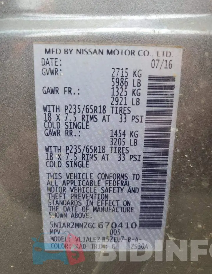 5N1AR2MN2GC670410 Photo# 13