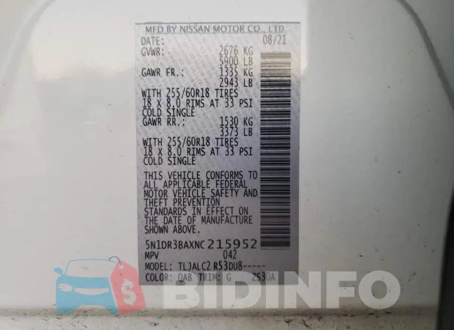 5N1DR3BAXNC215952 Photo# 14