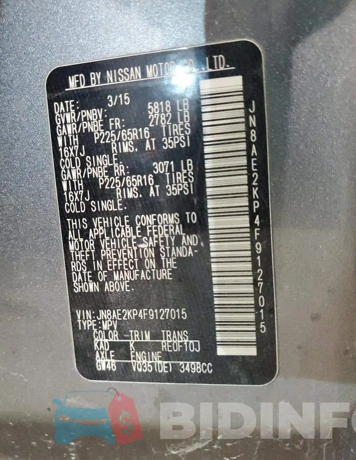 JN8AE2KP4F9127015 Photo# 12