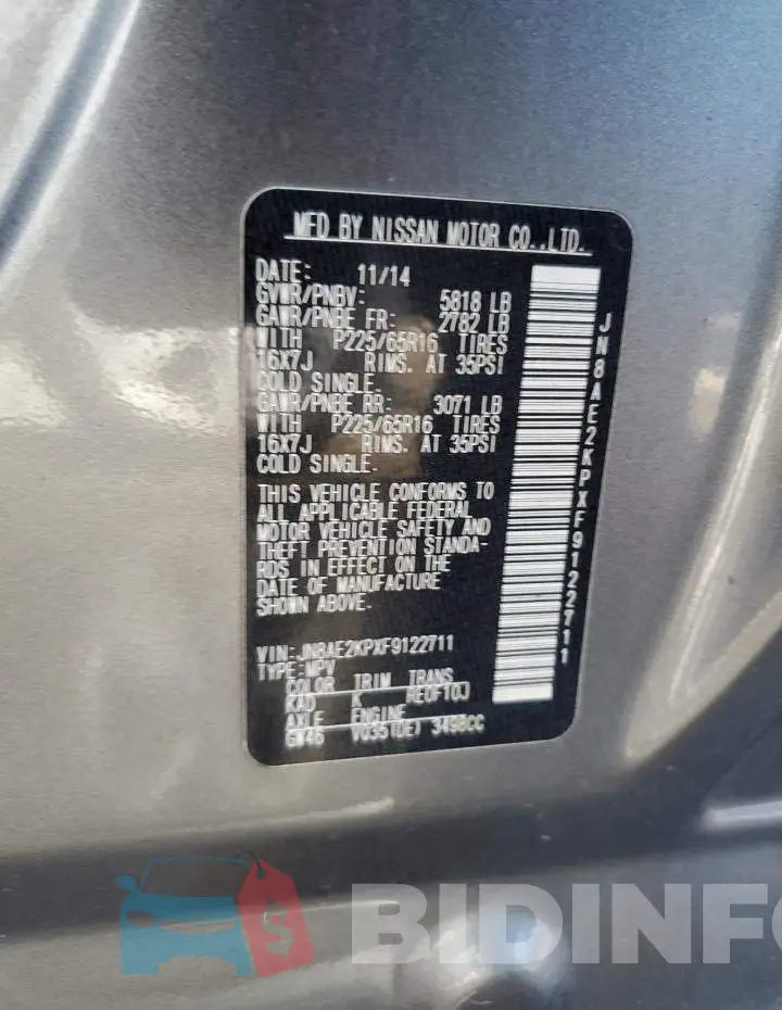 JN8AE2KPXF9122711 Photo# 13