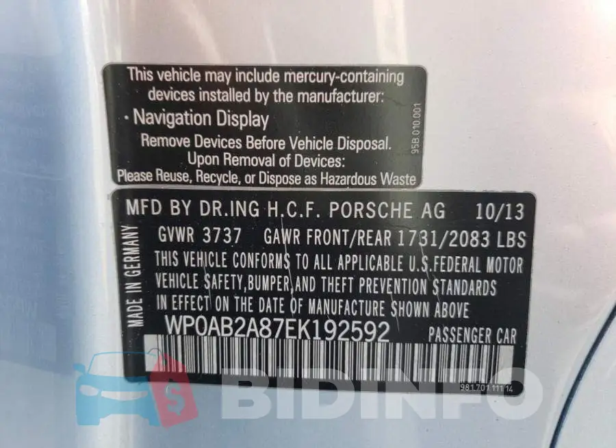 WP0AB2A87EK192592 Photo# 12
