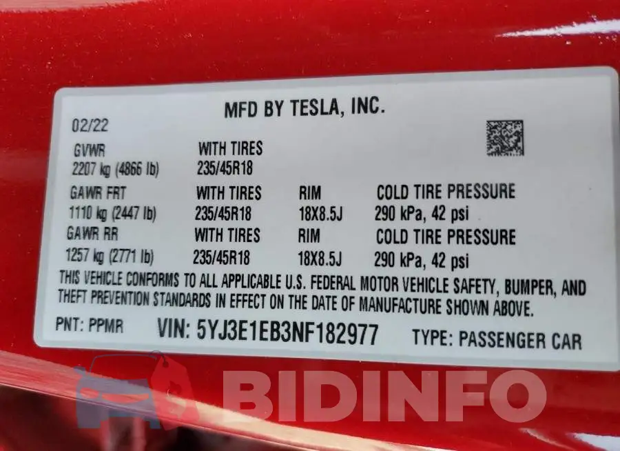 5YJ3E1EB3NF182977 Photo# 10