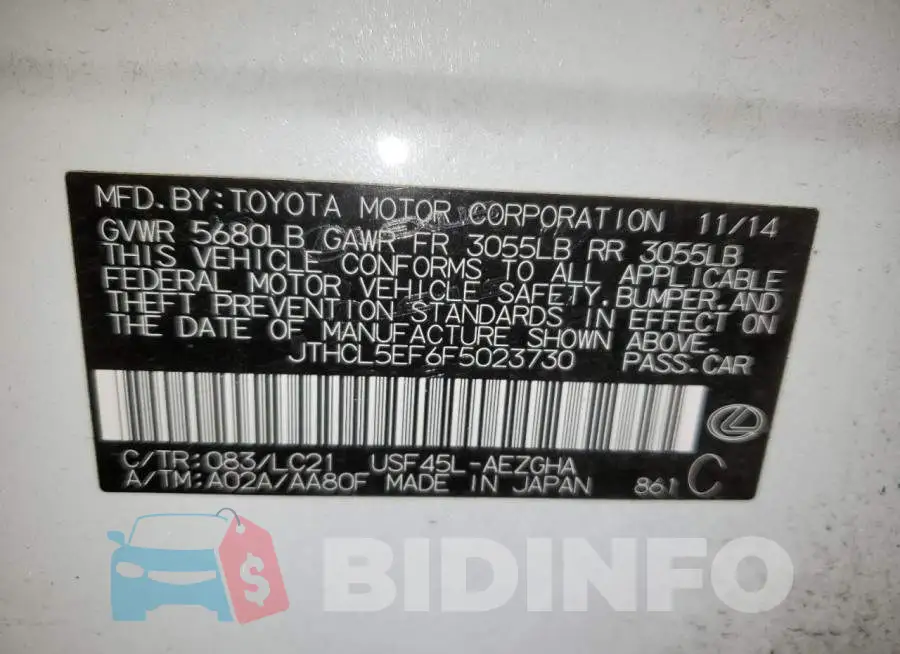 JTHCL5EF6F5023730 Photo# 12