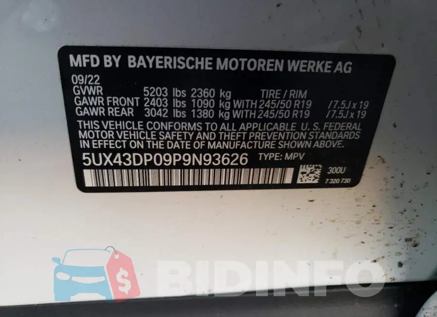 5UX43DP09P9N93626 Photo# 13