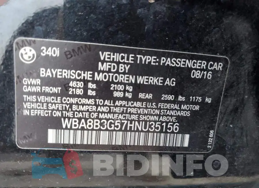 WBA8B3G57HNU35156 Photo# 12