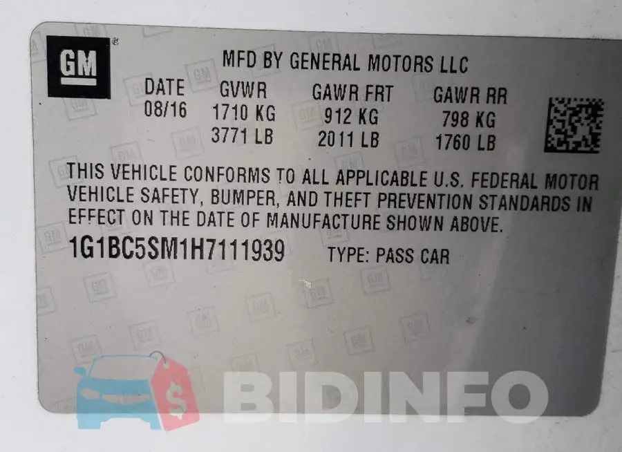 1G1BC5SM1H7111939 Photo# 12