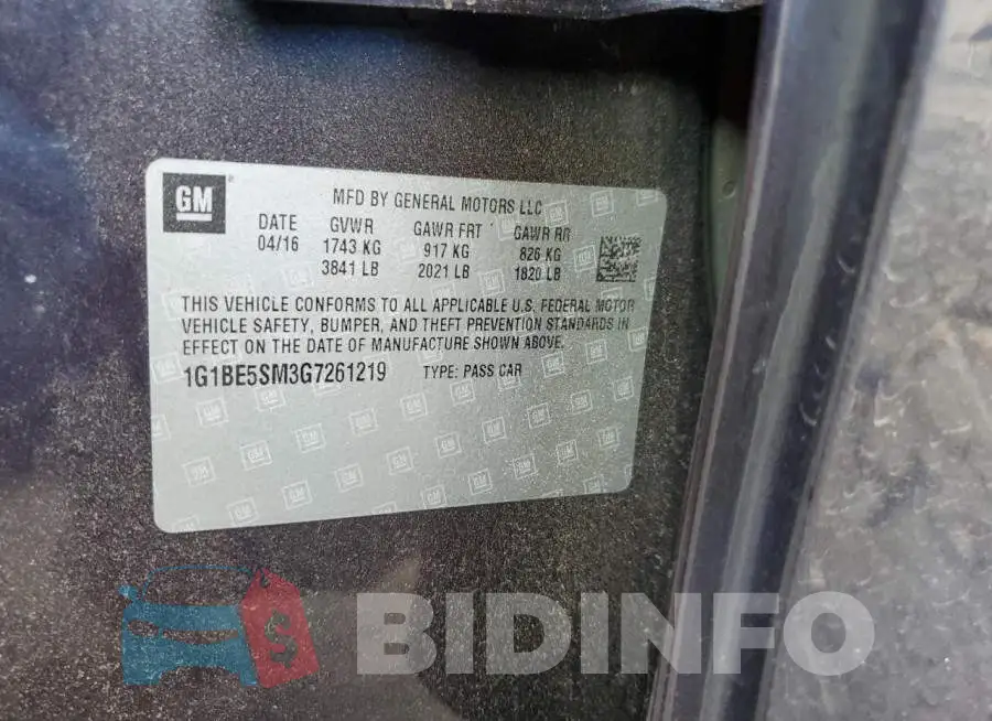 1G1BE5SM3G7261219 Photo# 12