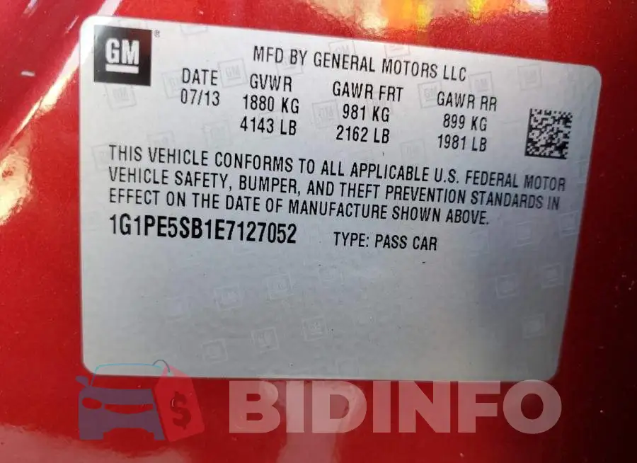 1G1PE5SB1E7127052 Photo# 12