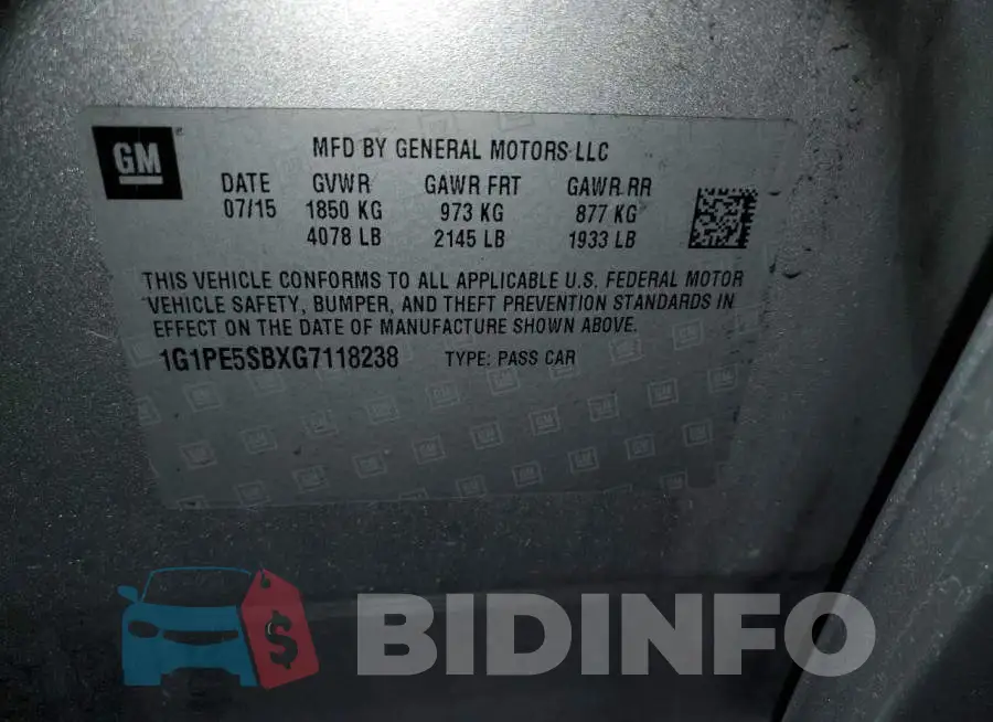 1G1PE5SBXG7118238 Photo# 12
