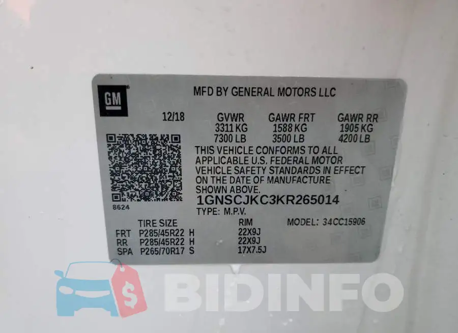 1GNSCJKC3KR265014 Photo# 13