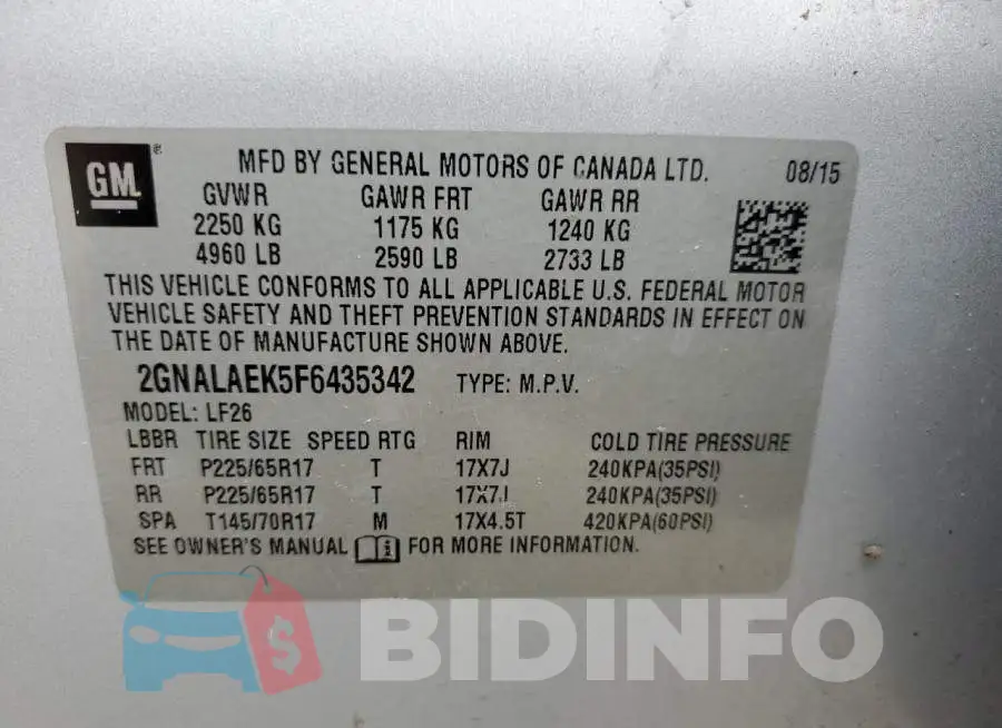 2GNALAEK5F6435342 Photo# 13