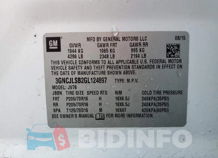 3GNCJLSB2GL124897 Photo# 14