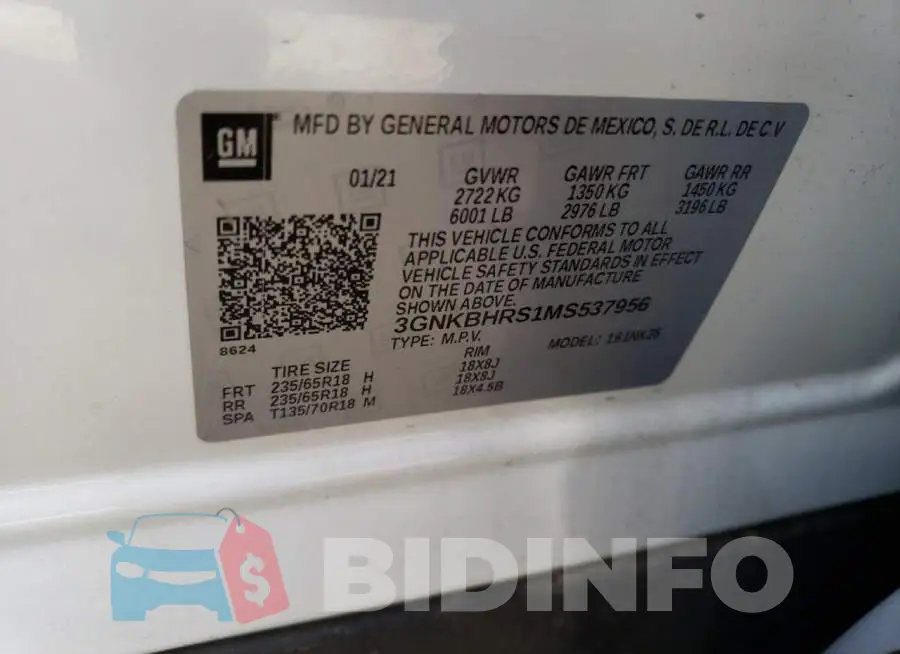 3GNKBHRS1MS537956 Photo# 12