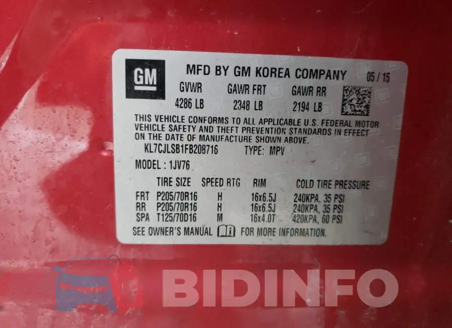 KL7CJLSB1FB208716 Photo# 13