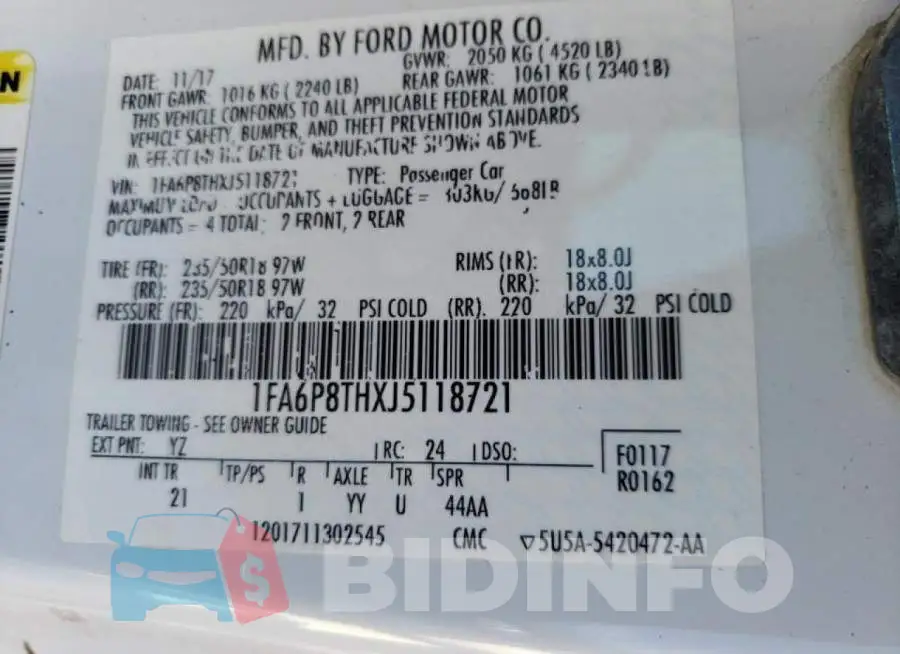1FA6P8THXJ5118721 Photo# 12