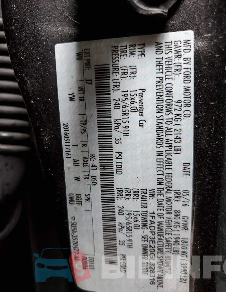 1FADP3E20GL328316 Photo# 12