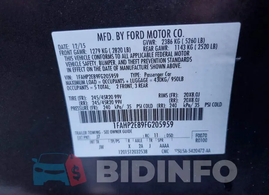 1FAHP2E89FG205959 Photo# 12