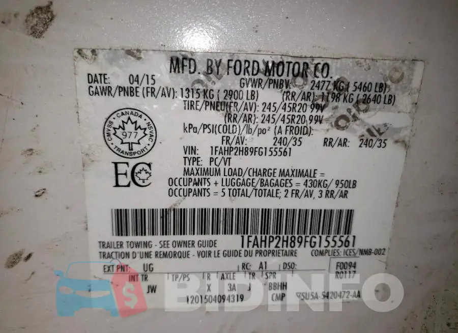 1FAHP2H89FG155561 Photo# 12