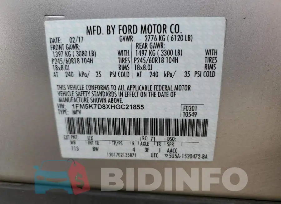 1FM5K7D8XHGC21855 Photo# 12