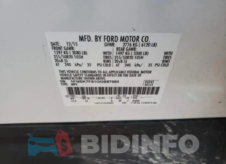 1FM5K7F81GGB87980 Photo# 13