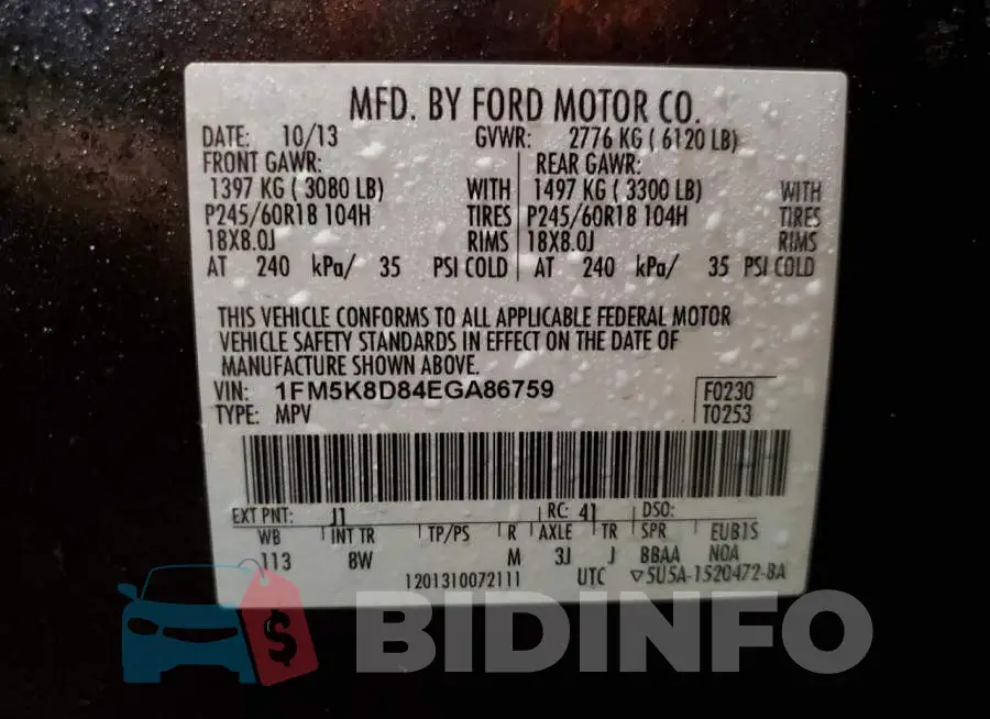 1FM5K8D84EGA86759 Photo# 13