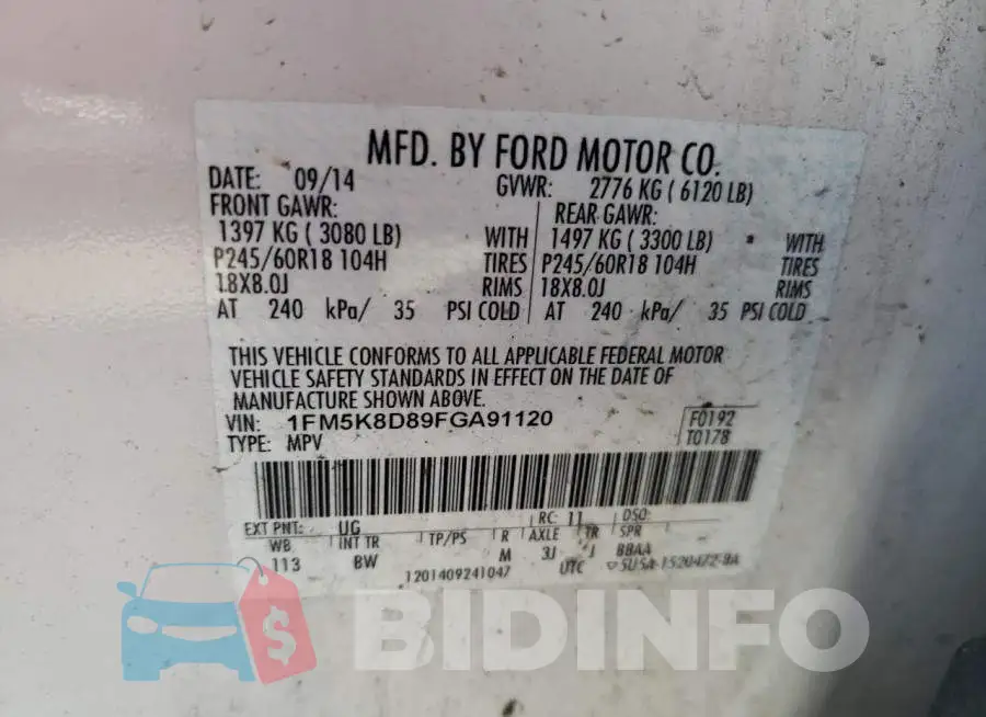 1FM5K8D89FGA91120 Photo# 12