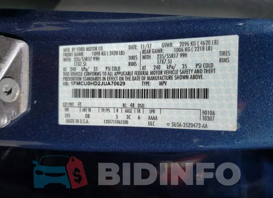 1FMCU0HD2JUA70629 Photo# 10