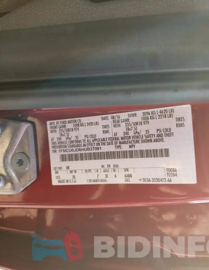 1FMCU0JD6HUB37091 Photo# 10
