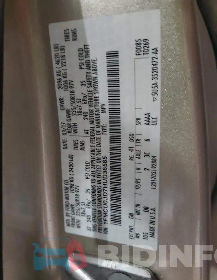 1FMCU0JD7HUD36585 Photo# 13