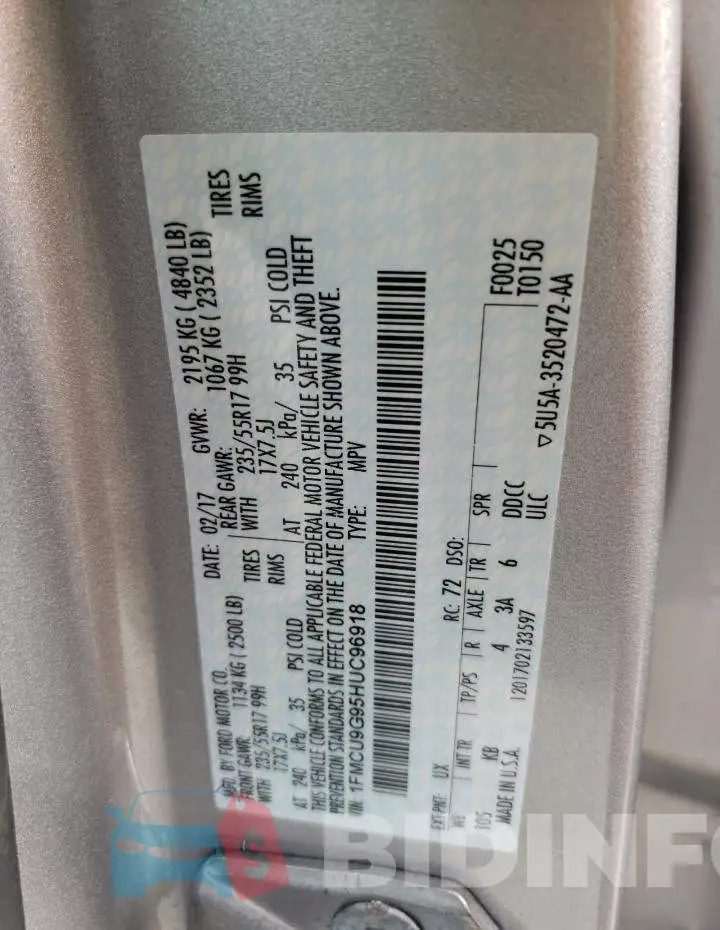 1FMCU9G95HUC96918 Photo# 13