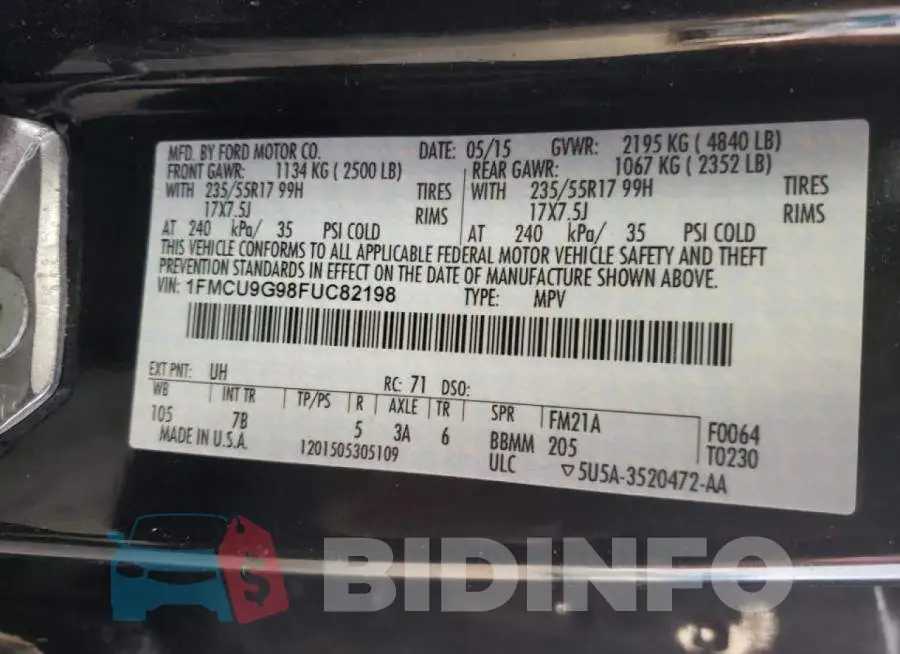 1FMCU9G98FUC82198 Photo# 12